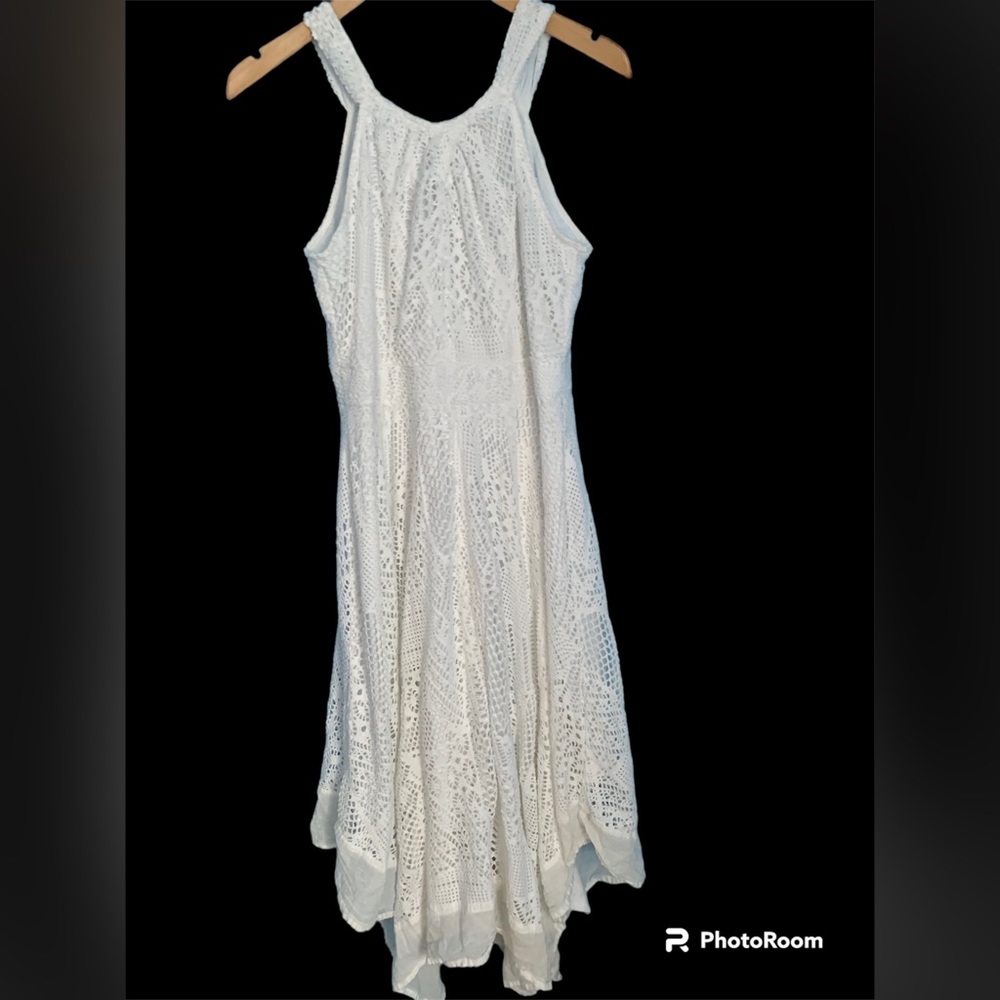 Chico’s White Crochet Lined Midi Dress Size 1/M